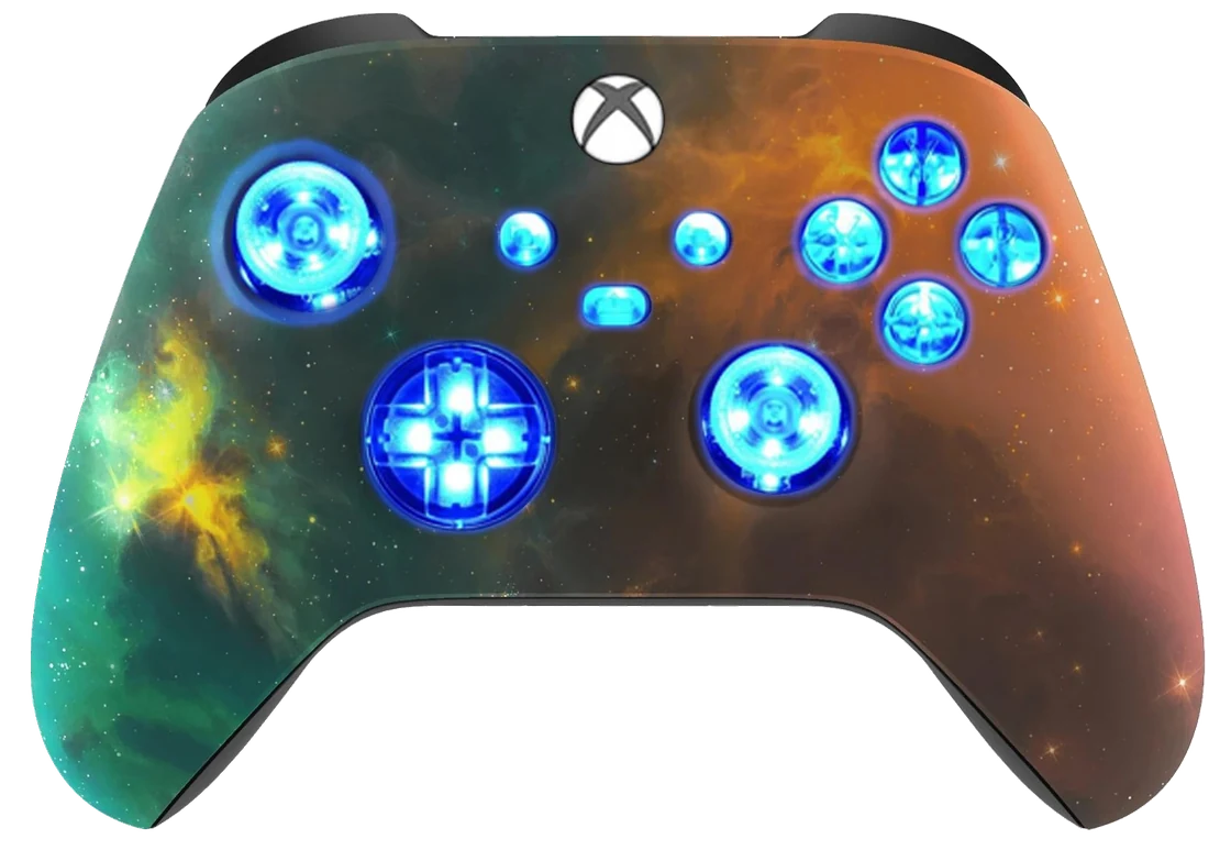 Gold Nebula illuminated Xbox controller