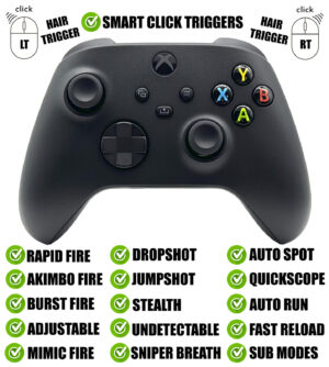 Black Silent Modz Smart Click Triggers Modded Controller for Xbox Series XS & PC