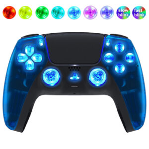 Blue Clear Silent Modz LED Light Up Buttons Wireless Custom Controller for PS5