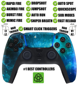 Blue Nebula Mods + Smart Click Hair Trigger Wireless Modded Controller for PS5