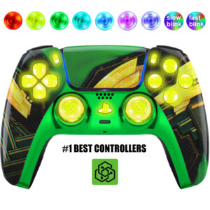 Green Ragnar Silent Modz LED Light-Up Buttons Wireless Custom Controller for PS5