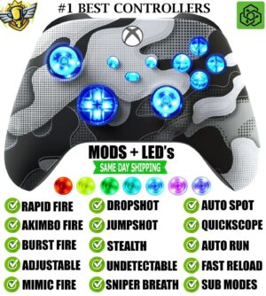 MODS + LEDs White Camo Lights Rapid Fire Modded Controller for Xbox Series X S