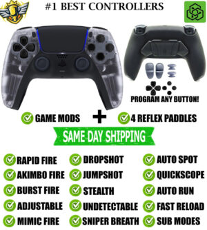 Crystal Clear Pro V4 Modded + 4 Paddles Silent Modz Wireless Controller for PS5