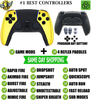 Gold Chrome Pro V4 Modded + 4 Paddles Silent Modz Wireless Controller for PS5