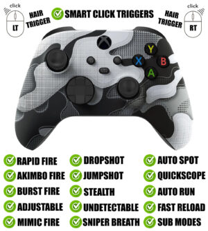 White Camo Silent Modz Smart Click Triggers Modded Controller for Xbox & PC
