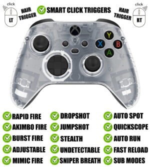 Crystal Clear Silent Modz Smart Click Triggers Modded Controller for Xbox & PC