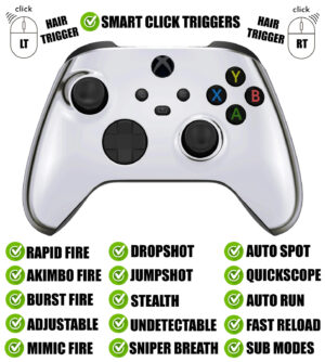 Silver Chrome Silent Modz Smart Click Triggers Modded Controller for Xbox & PC