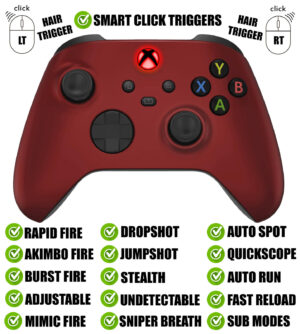 LED + SOFT Red Silent Modz Smart Click Triggers Modded Controller for Xbox & PC