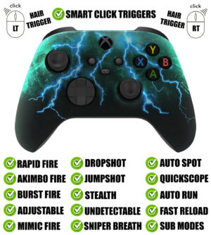 Green Lightning Silent Modz Smart Click Triggers Modded Controller for Xbox & PC