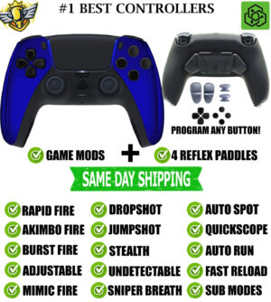 Blue Chrome Pro V4 Modded + 4 Paddles Silent Modz Wireless Controller for PS5
