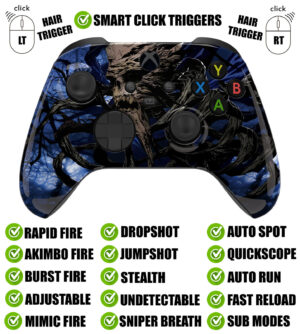 Tree Skull Glow Silent Modz Smart Click Triggers Modded Controller for Xbox & PC