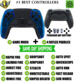 Clear Blue Pro V4 Modded + 4 Paddles Silent Modz Wireless Controller for PS5