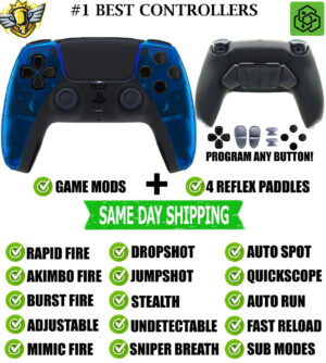 Clear Blue Pro V4 Modded + 4 Paddles Silent Modz Wireless Controller for PS5