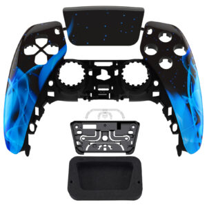Glossy Blue Flames Faceplate Front Shell Case compatible with PS5 Controller