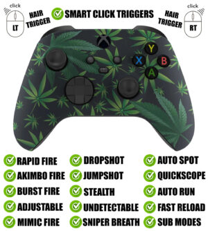 Weed Leaf Silent Modz Smart Click Triggers Modded Controller for Xbox & PC