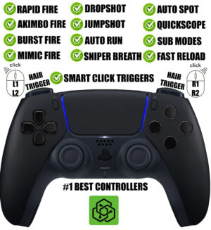 Black Pro Competition Smart Click Hair Triggers Best Modded Controller for PS5