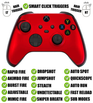 Chrome Red Silent Modz Smart Click Triggers Modded Controller for Xbox & PC