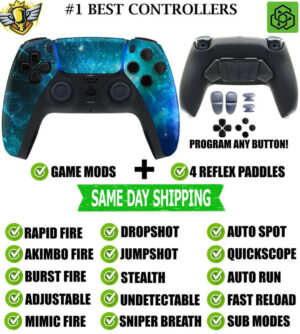 Blue Nebula Pro V4 Modded + 4 Paddles Silent Modz Wireless Controller for PS5