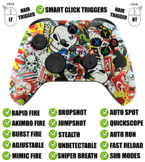 Sticker Bomb Silent Modz Smart Click Triggers Modded Controller for Xbox & PC