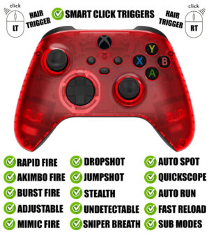 Clear Red Silent Modz Smart Click Triggers Modded Controller for Xbox & PC