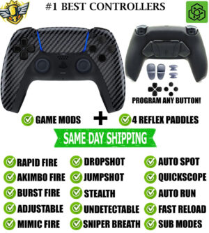 Carbon Fiber Pro V4 Modded + 4 Paddles Silent Modz Wireless Controller for PS5