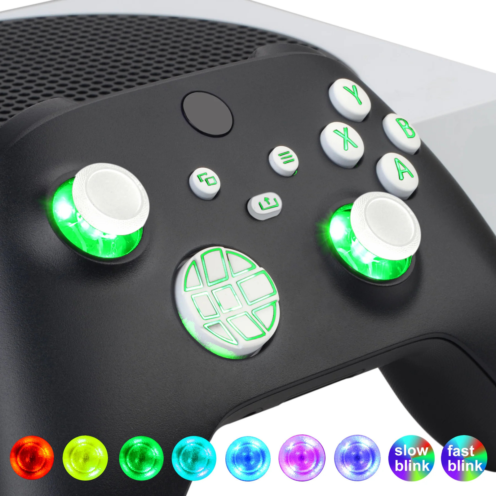 7 LED Lights DIY Kit White Buttons + Thumbsticks For Xbox Series X S Controller