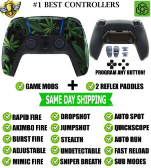 Weed Leaf V2 Pro Modded + 2 Reflex Paddles Silent Modz Controller for PS5 OEM