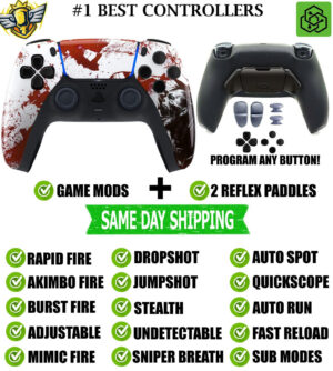 Blood Zombie V2 Pro Modded + 2 Reflex Paddles Silent Modz Controller for PS5 OEM