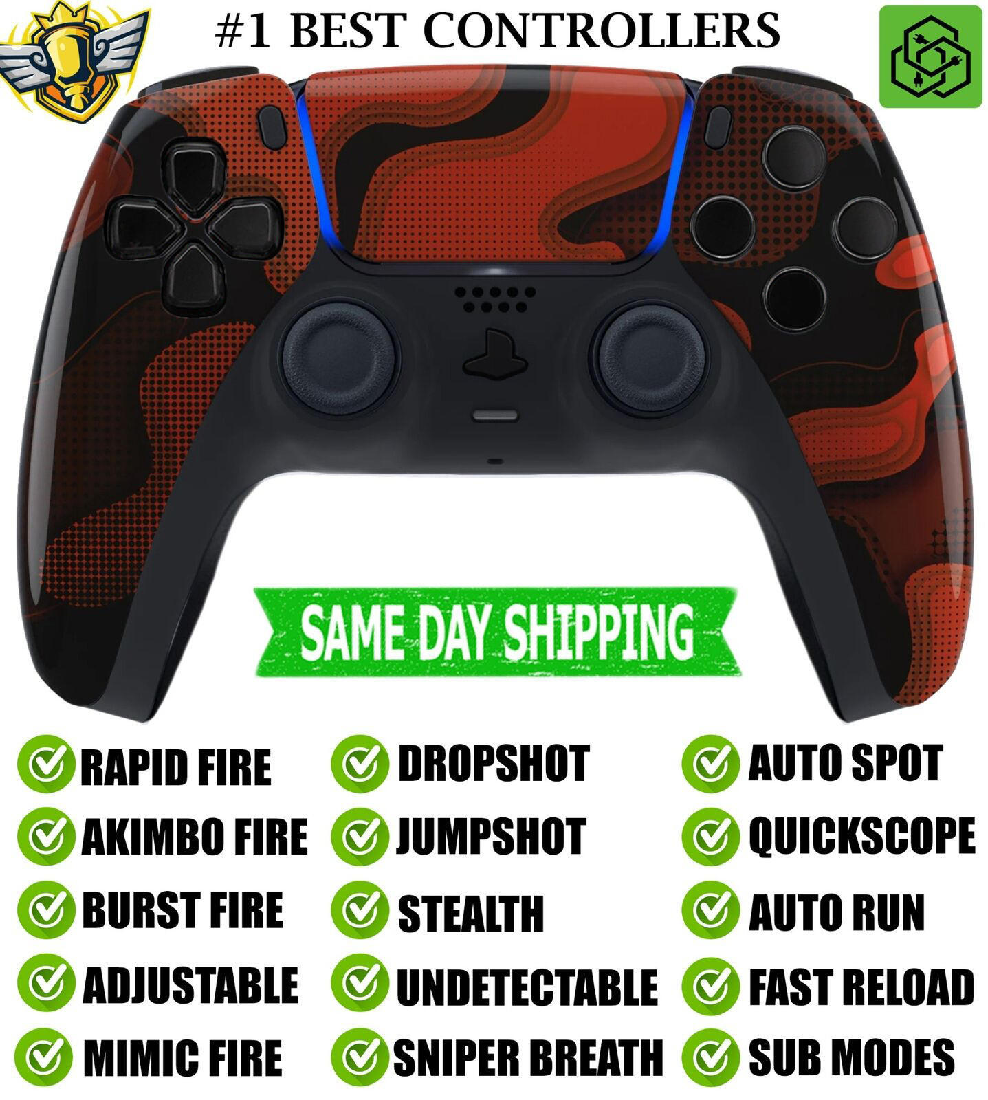 Red Black Camo Silent Modz Rapid Fire Mod Wireless Modded Controller for PS5