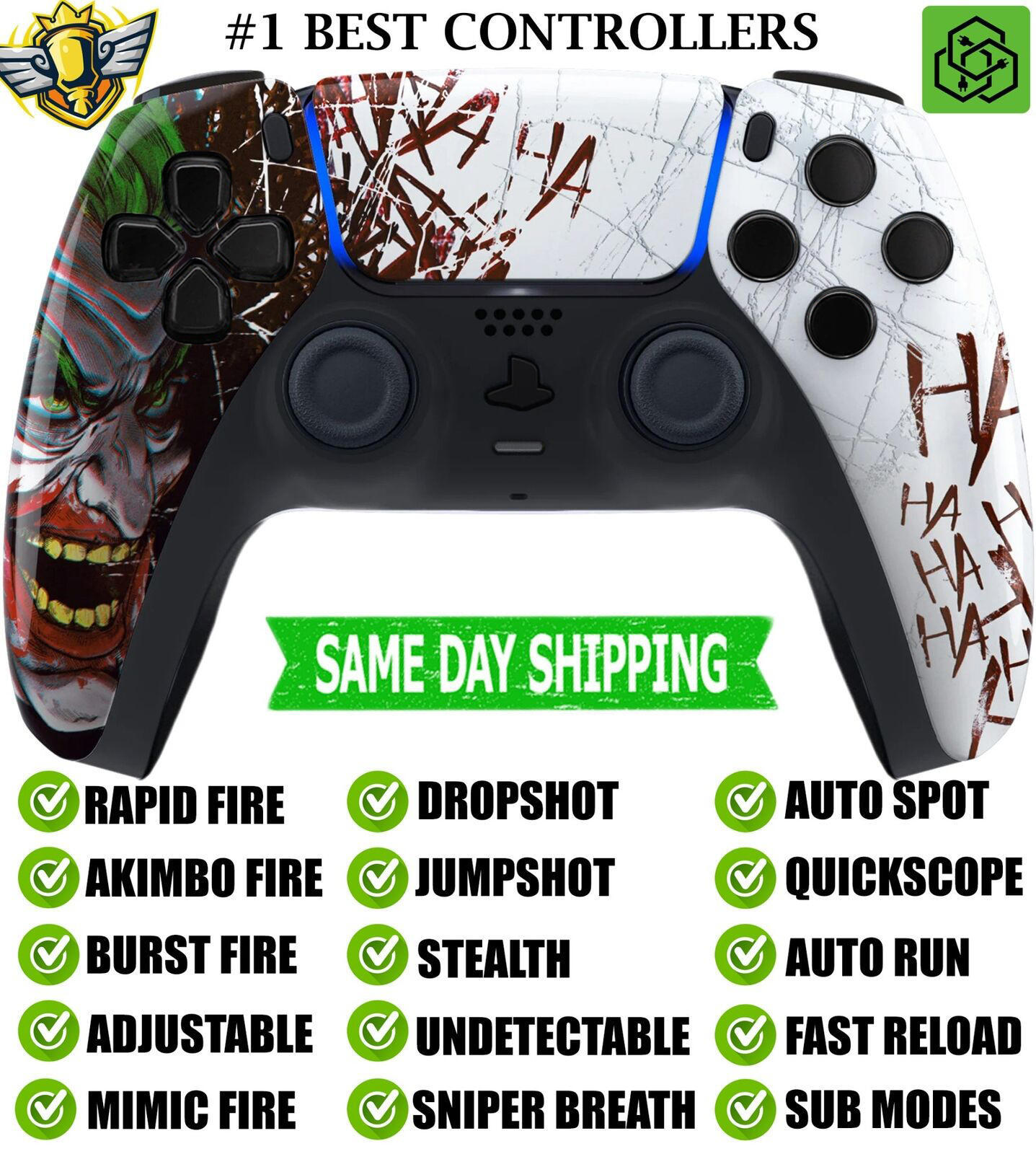 Glossy HAHAHA Clown Silent Modz Rapid Fire Wireless Modded Controller for PS5