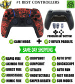 Red Skulls V2 Pro Modded + 2 Reflex Paddles Silent Modz Controller for PS5 OEM