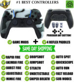White Digital Camo Pro V4 Modded+4 Paddles Silent Modz Controller for PS5