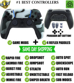 White Digital Camo Pro V4 Modded+4 Paddles Silent Modz Controller for PS5