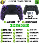 Clear Purple Pro V4 Modded + 4 Paddles Silent Modz Wireless Controller for PS5