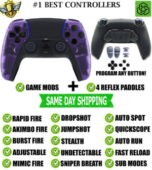 Clear Purple Pro V4 Modded + 4 Paddles Silent Modz Wireless Controller for PS5