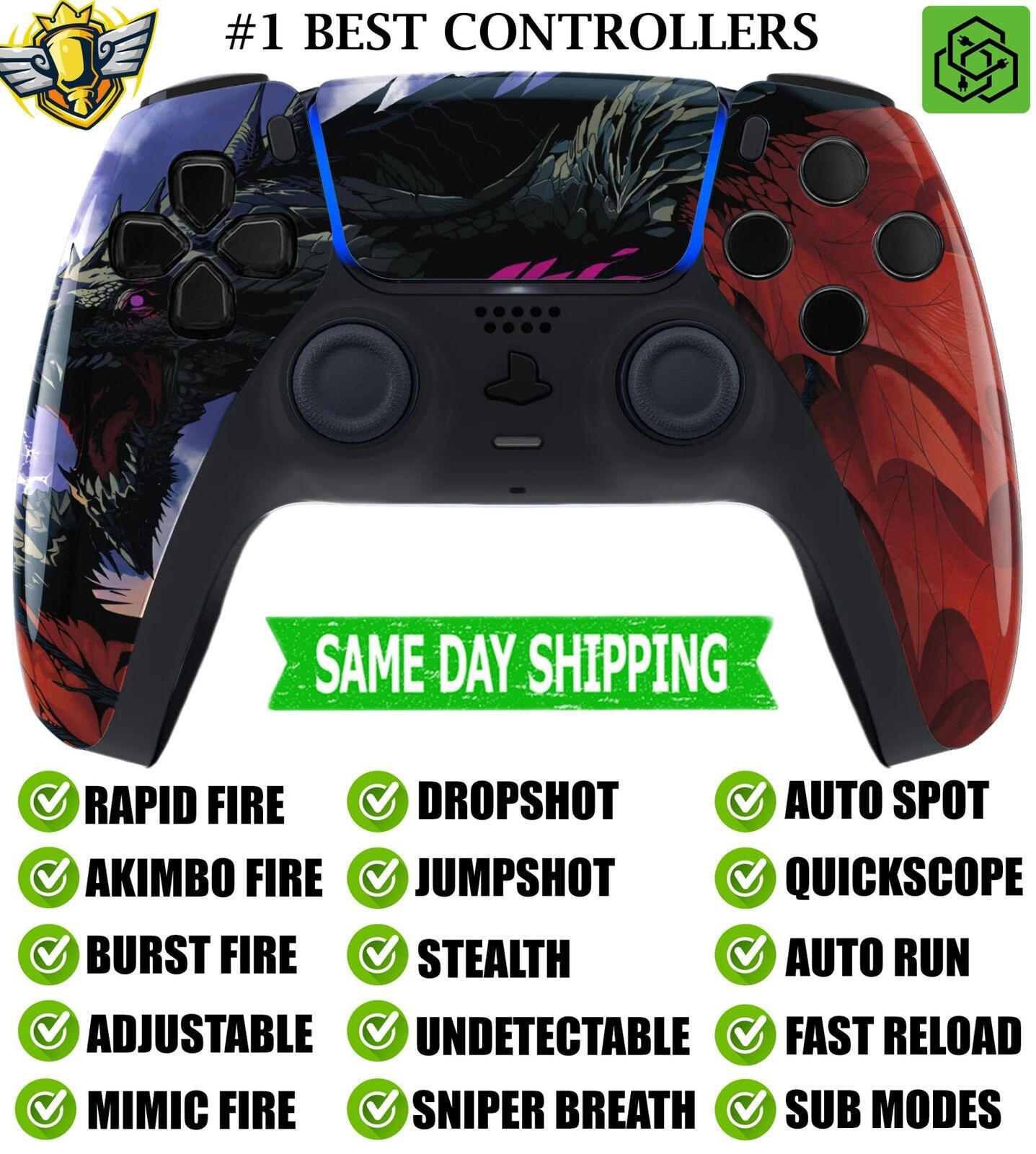 Roaring Dragon Silent Modz Rapid Fire Mod Wireless Modded Controller for PS5