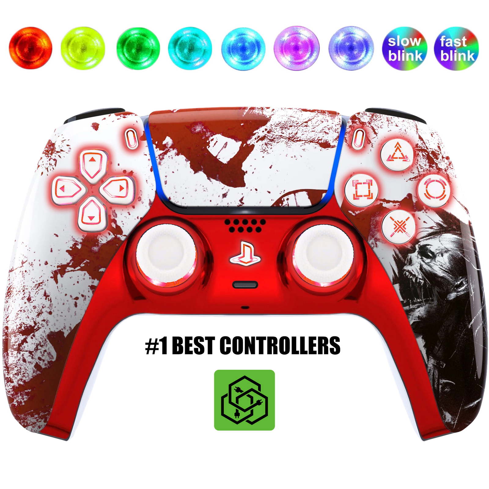 Blood Zombie Silent Modz LED Light-Up Buttons Wireless Custom Controller for PS5