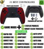 Soft Red Click Triggers + V4 Modded + 4 Paddles Silent Modz Controller for PS5