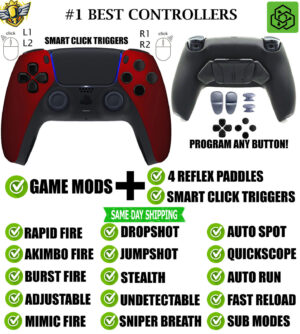Soft Red Click Triggers + V4 Modded + 4 Paddles Silent Modz Controller for PS5