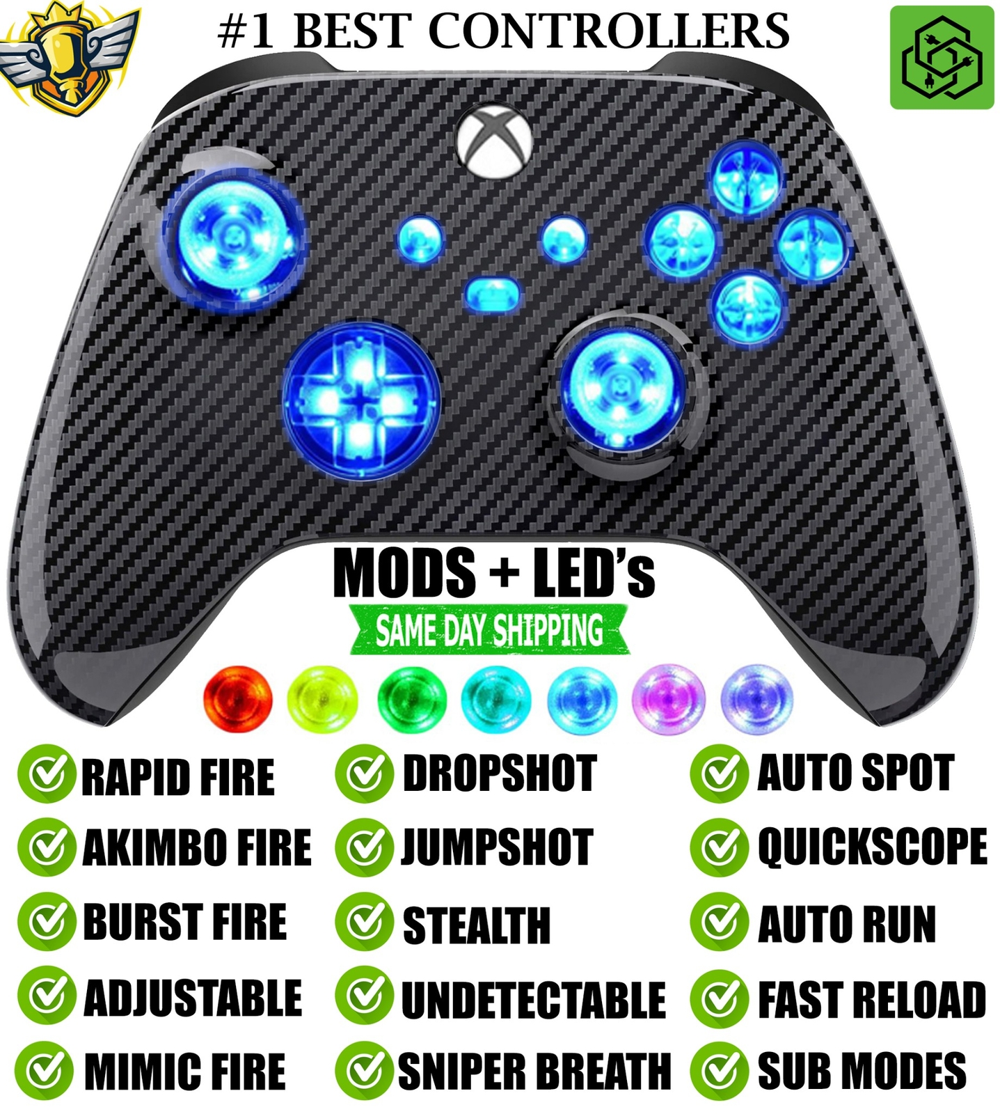 MODS + LEDs Carbon Fiber Rapid Fire Modded Controller for Xbox Series X S