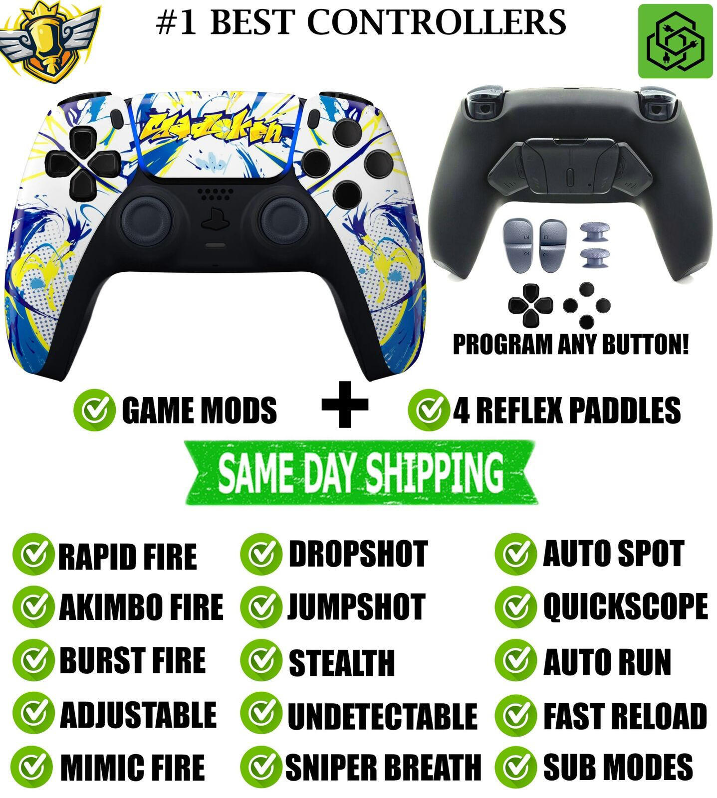 Street Graffiti Pro V4 Modded+4 Paddles Silent Modz Wireless Controller for PS5