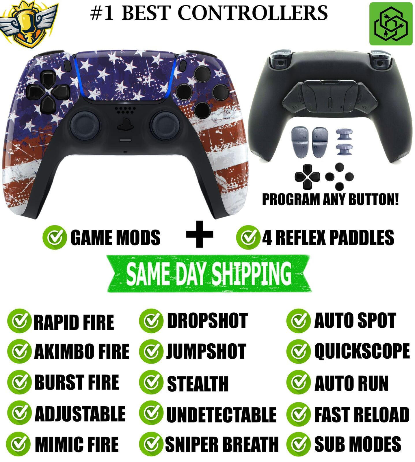United States Pro V4 Modded+4 Paddles Silent Modz Wireless Controller for PS5