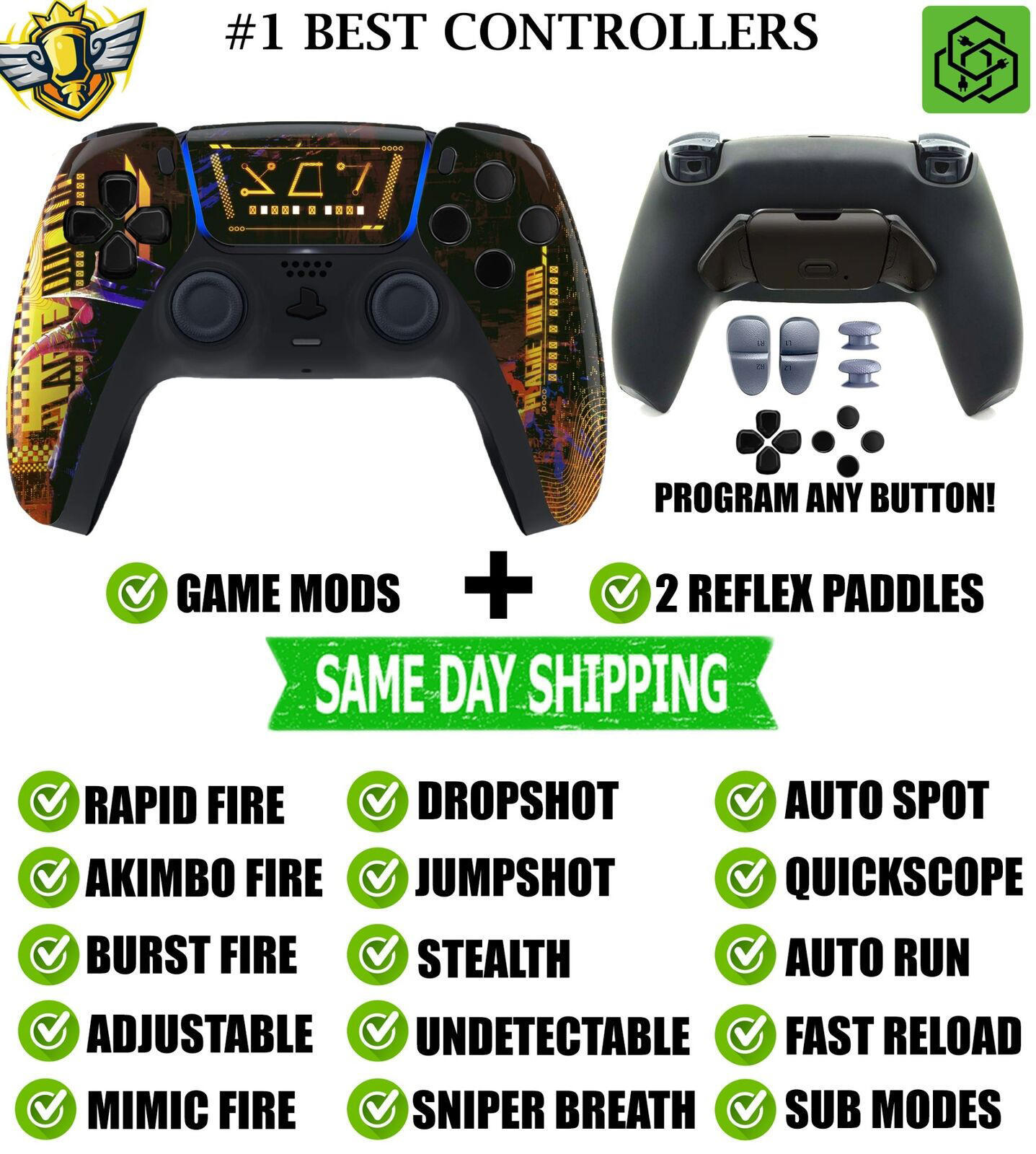 Cyber Plague V2 Pro Modded + 2 Reflex Paddles Silent Modz Controller for PS5 OEM