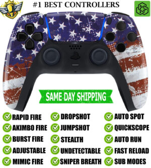 Glossy USA Flag Silent Modz Rapid Fire Mod Wireless Modded Controller for PS5
