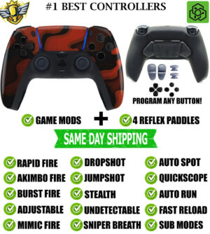 Red Digital Camo Pro V4 Modded+4 Paddles Silent Modz Wireless Controller for PS5