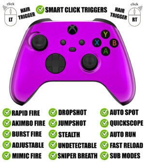 Chrome Purple Silent Modz Smart Click Triggers Modded Controller for Xbox & PC