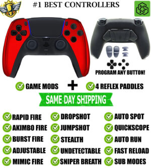 Red Chrome Pro V4 Modded+4 Paddles Silent Modz Wireless Controller for PS5