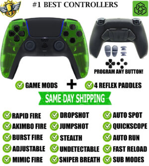 Clear Green Pro V4 Modded + 4 Paddles Silent Modz Wireless Controller for PS5