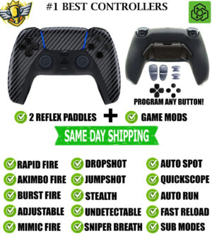 Carbon Fiber V2 Pro Modded + 2 Reflex Paddles Silent Modz Controller for PS5 OEM