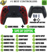 Clear Red Pro V4 Modded + 4 Paddles Silent Modz Wireless Controller for PS5